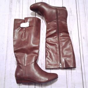 Style & Co Rainne Wedge Riding Boots Cognac Brown Size 5.5 NIB